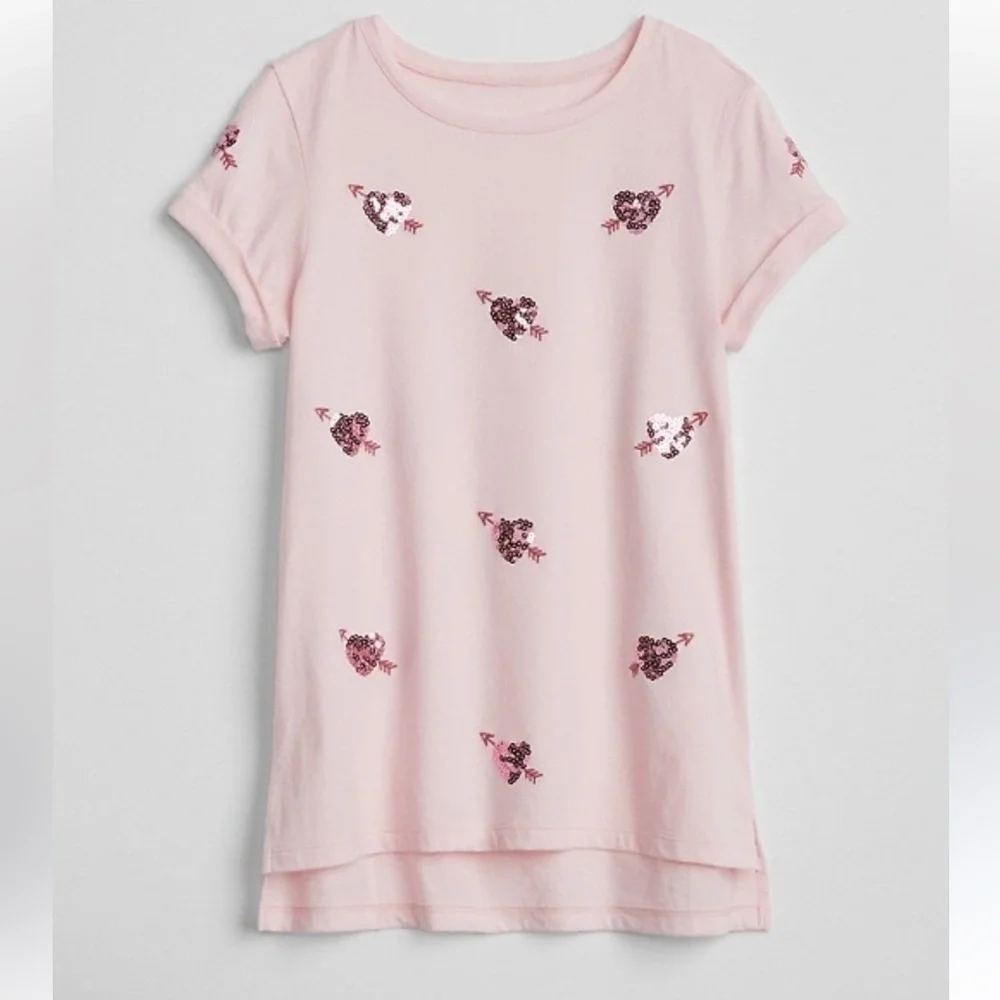 Gap kids girls sequined heart embellished pink T-shirt sizes M (8) & L (10) NWT